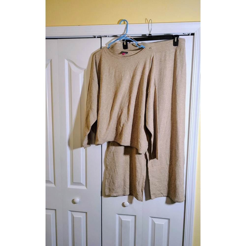Vince Camuto Women XL Sweater Set Warm Oatmeal Heather Knit Top Wide Leg Pants